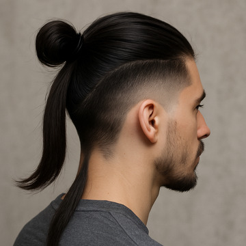 Bun Haircut Ponytail Long Hair Taper Fade