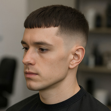 Mid skin fade haircut with fringe